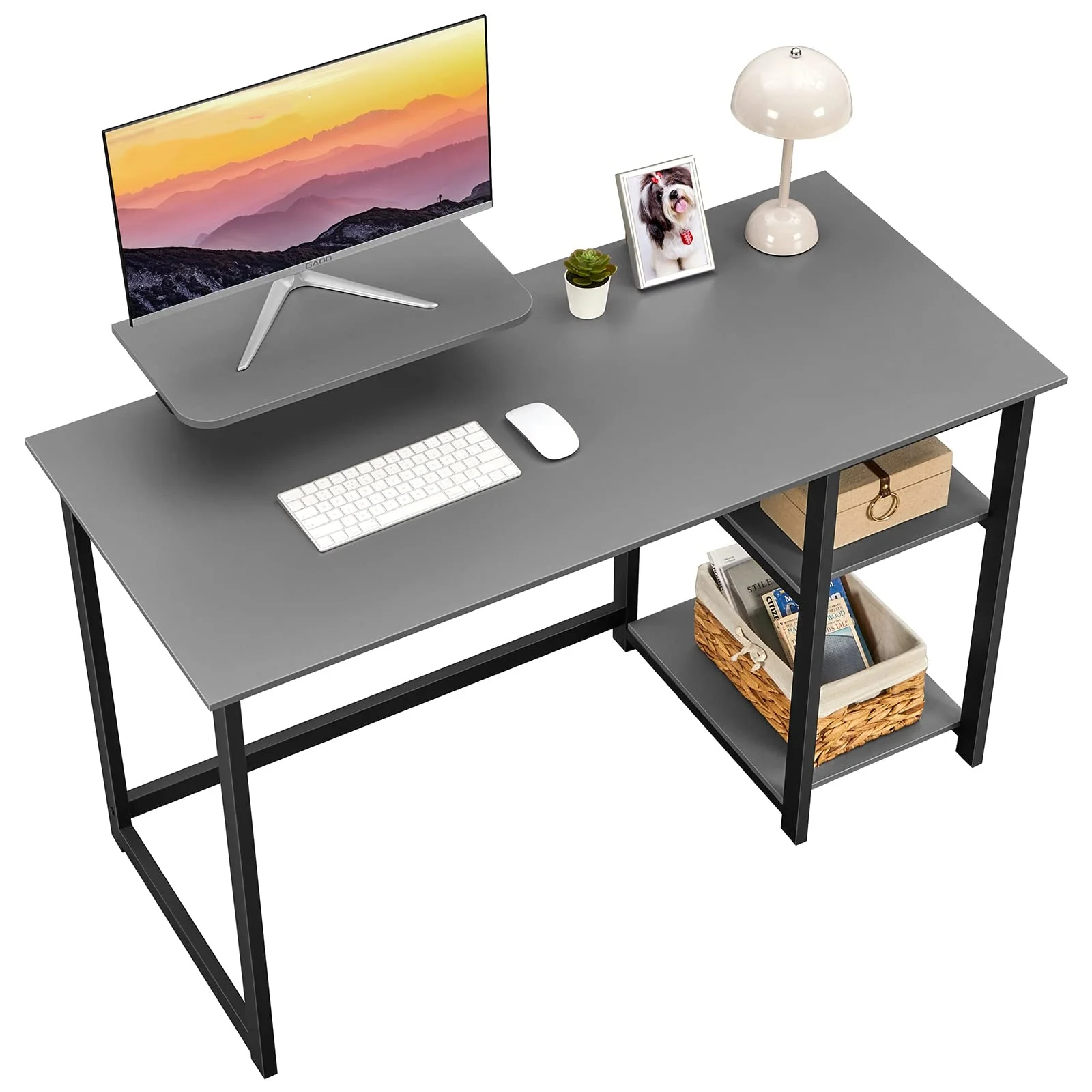 computer desk with monitor stand 47 inch home office desk with reversible storage shelves for home office