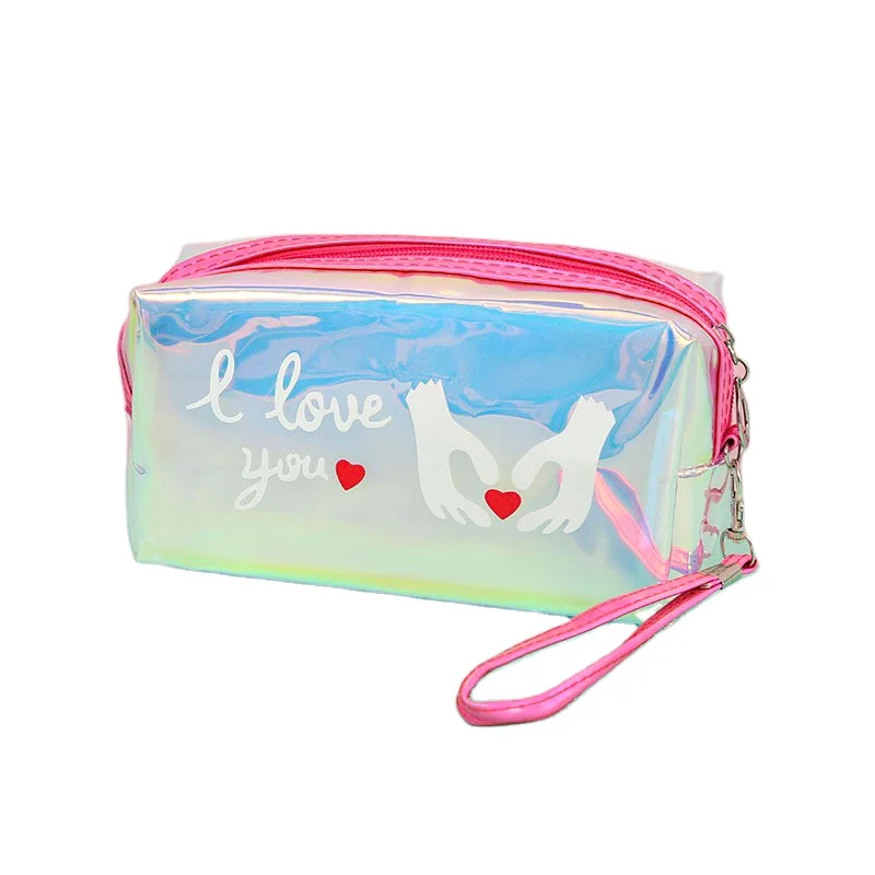 Korean Kawaii Cute Kids Stationery Pencil Case Holographic PVC Pen Pencil Bag For School Supplies