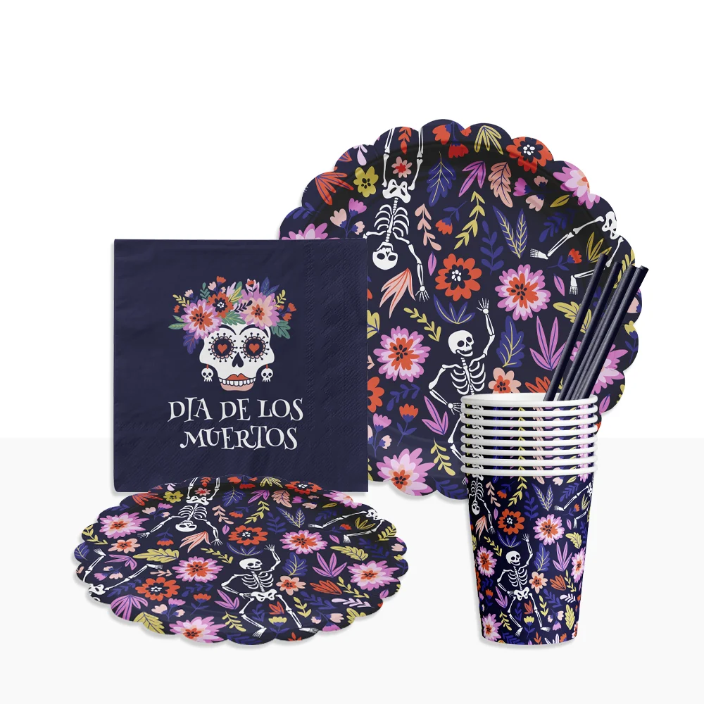 Набор посуды для Хэллоуина бумажные тарелки, Набор салфеток Dia De Los Muertos одноразовые вечерние для взрослых Новогодние украшения для вечеринки