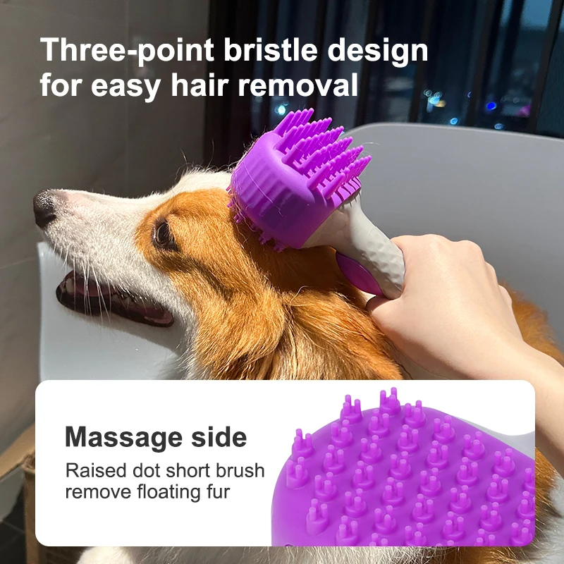 2 in 1 Soft Grooming Hair Cat Pet Cleaning Shampoo Dispenser Massage Wash Shower Soap Scrubber Dog Bath Brush