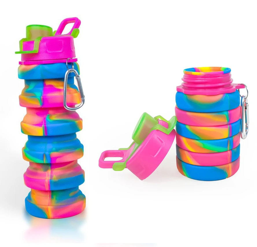 Portable Accompanying Cup Bpa Free Food Grade Camo Outdoor Sports Anti-fall Round Kettle 500ml Collapsible Silicone Water Bottle