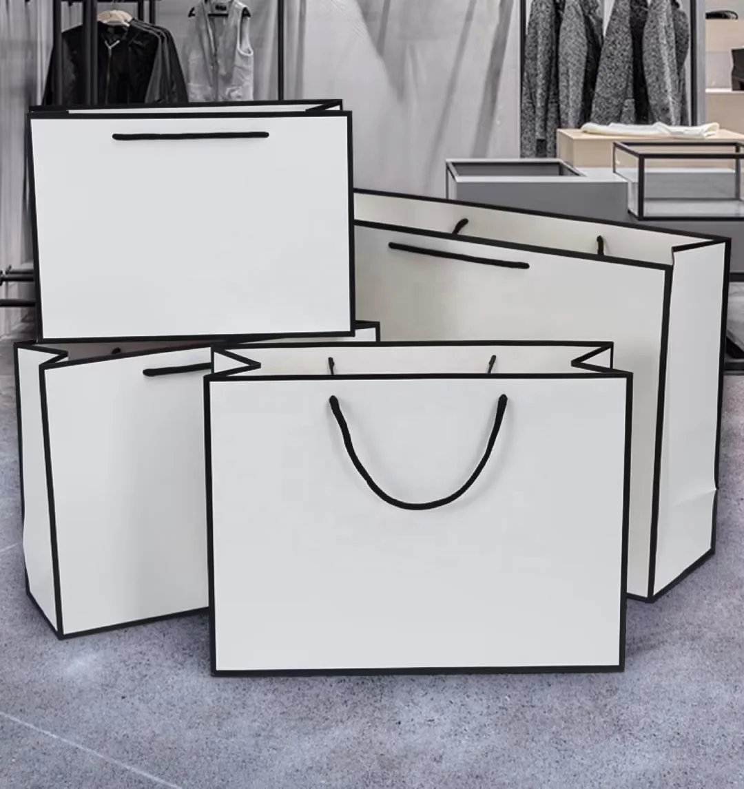 Wholesale Cheap Price Famous Brand Gift Custom Printed Shopping Luxury Black Shoes Clothes Packaging Paper Bags