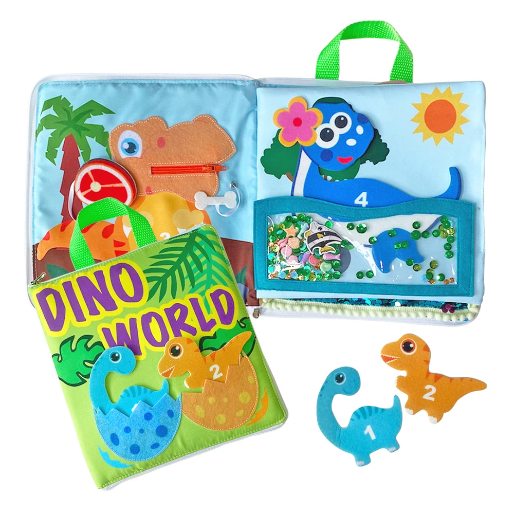 Dino world soft felt educational baby travel toys quiet book busy book for toddlers baby fabric book for little kids