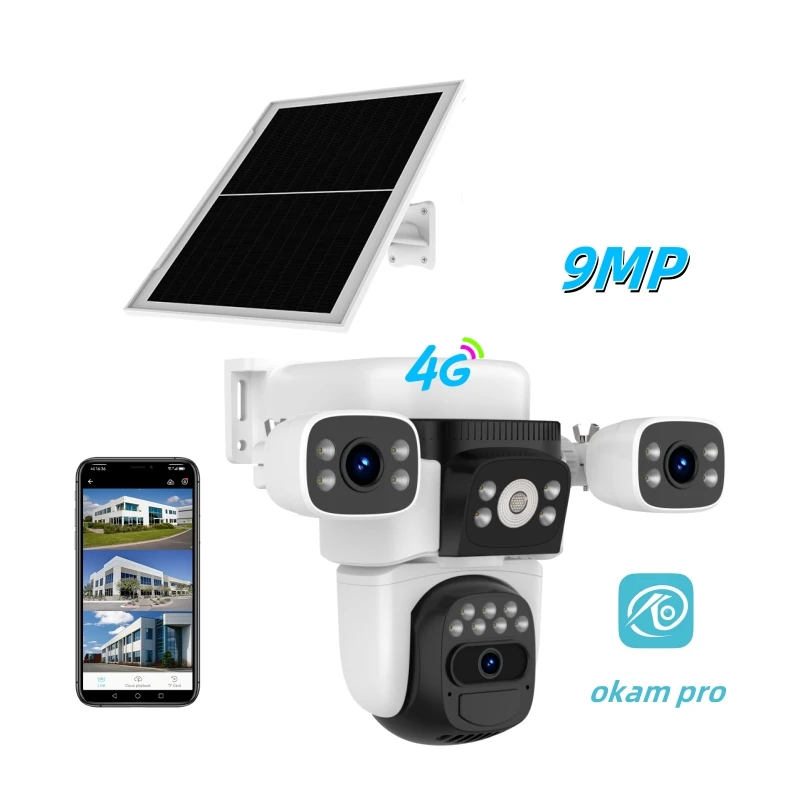 BG621SR 9MP 4G Battery Outdoor Three-Lens Zoom Outdoor PTZ Camera Night Vision Full Color Two Way Voice 4G Solar Outdoor Camera