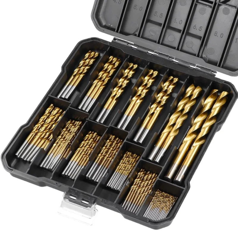 Twist Drill Bit Set 99 Pcs Titanium Coated Twist Drill Bits in 14 Sizes HSS Drill Bit Kit for Aluminum Copper Wood Plastic