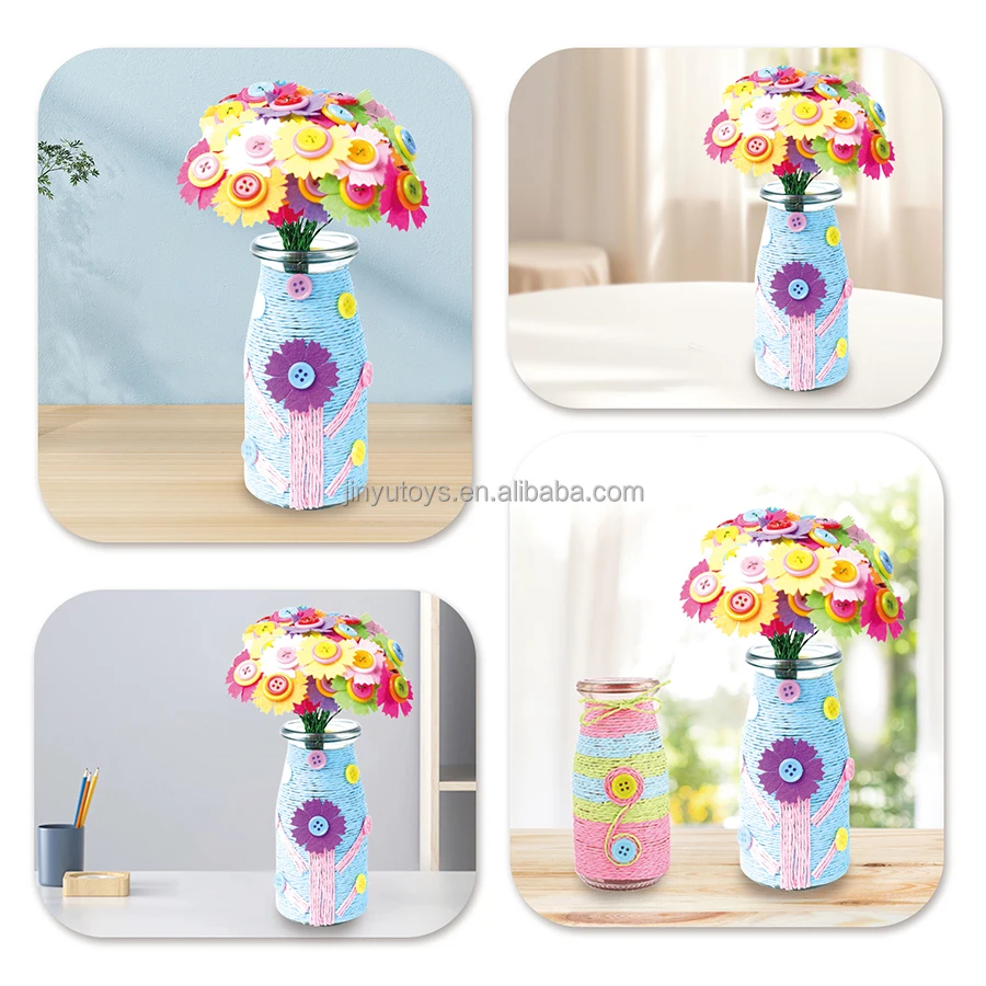 Hot Make Your Own Flower Bouquet with Buttons Felt Flowers Vase Art and Craft for Children DIY Button Activity Bottle