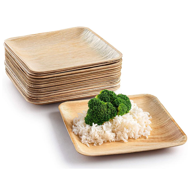 Пальмовых листьев пластины diodegradable 10 дюймов Одноразовые тяжелых квадратных пластин арековая Пальма одноразовые тарелки набор