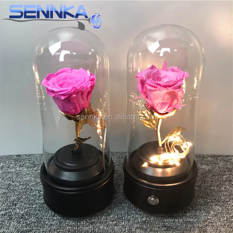 Beautiful LED Light Bluetooth Speaker Preserved Eternal Roses in Glass with Gift Box