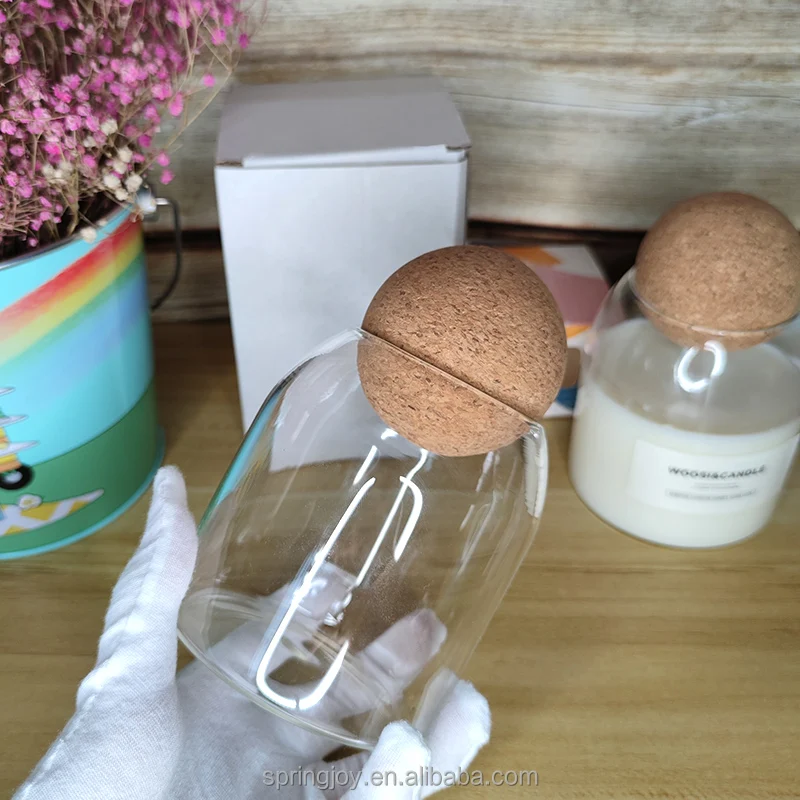 Candle Vessel Jars Luxury Heat Resistant Borosilicate 500ML Glass Candle Jar With Wooden Round Cork Ball Lids