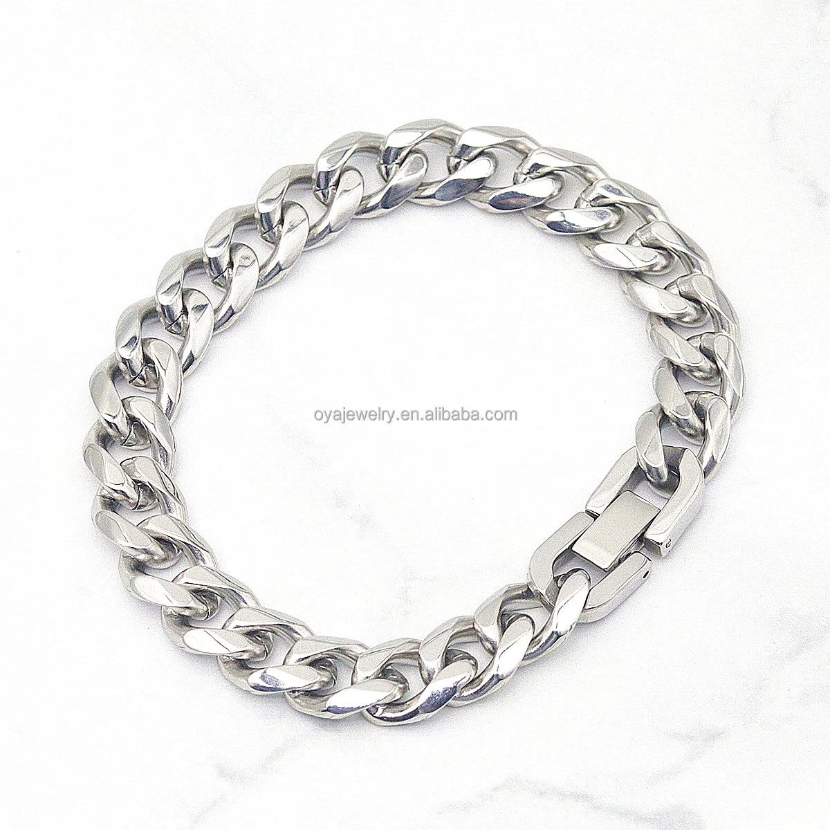 OYA Fashion Classic Jewelry Bracelet Vintage Silver Black Gold Plated Color Stainless Steel Miami Cuban Chain Bracelet Men