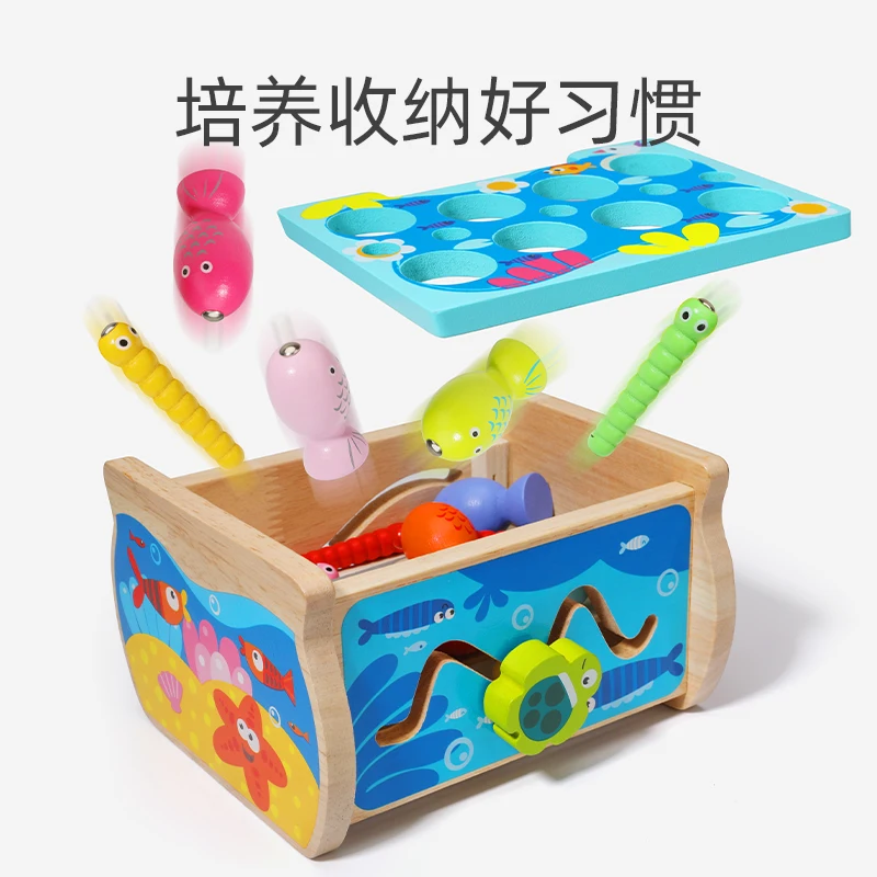 Детские деревянные Магнитные игры игрушка для рыбалки 3D Рыба детские развивающие игрушки