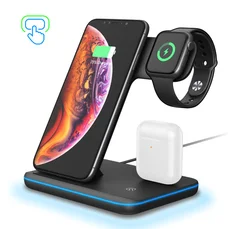 Wireless Fast Charger Qi Portable 3 in 1 Charging Station Cellphone For iPhone Earbuds Air Pod