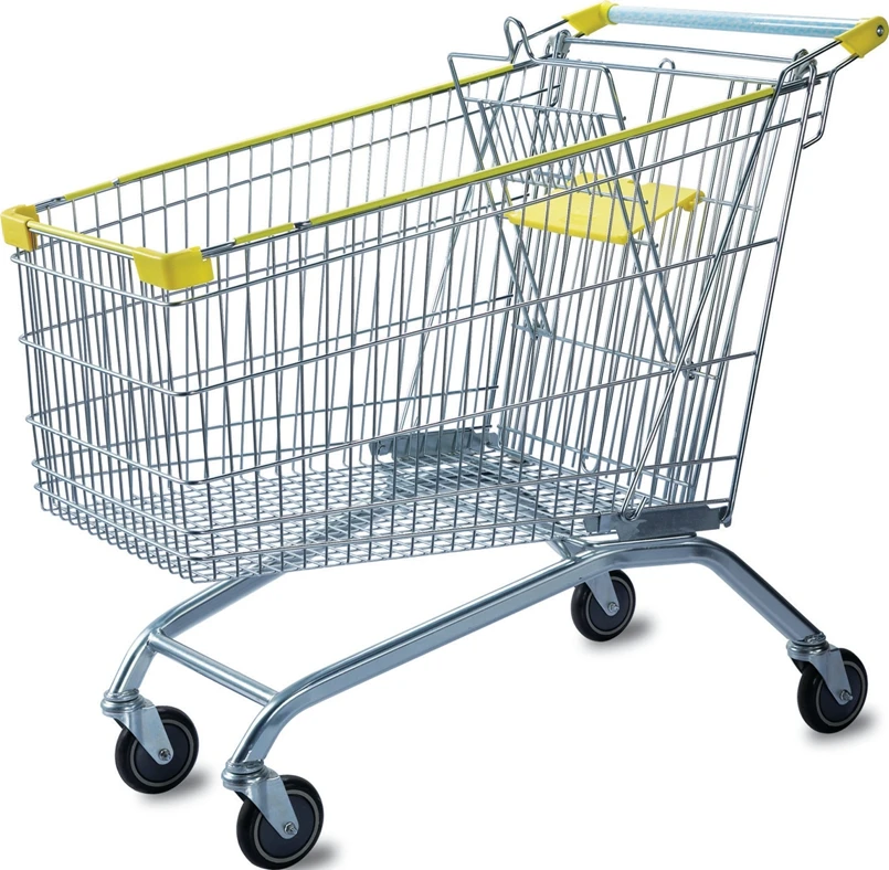 durable hand push with wheels supermarket metal wire shopping trolley