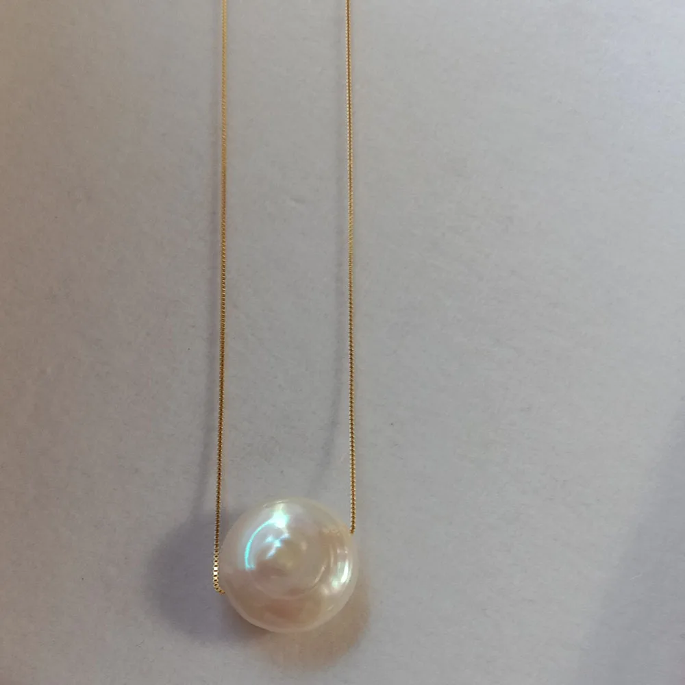 18 inch  Wholesales S925 sterling silver box chain pendant necklace ,100% nature freshwater coin baroque pearl 19 mm