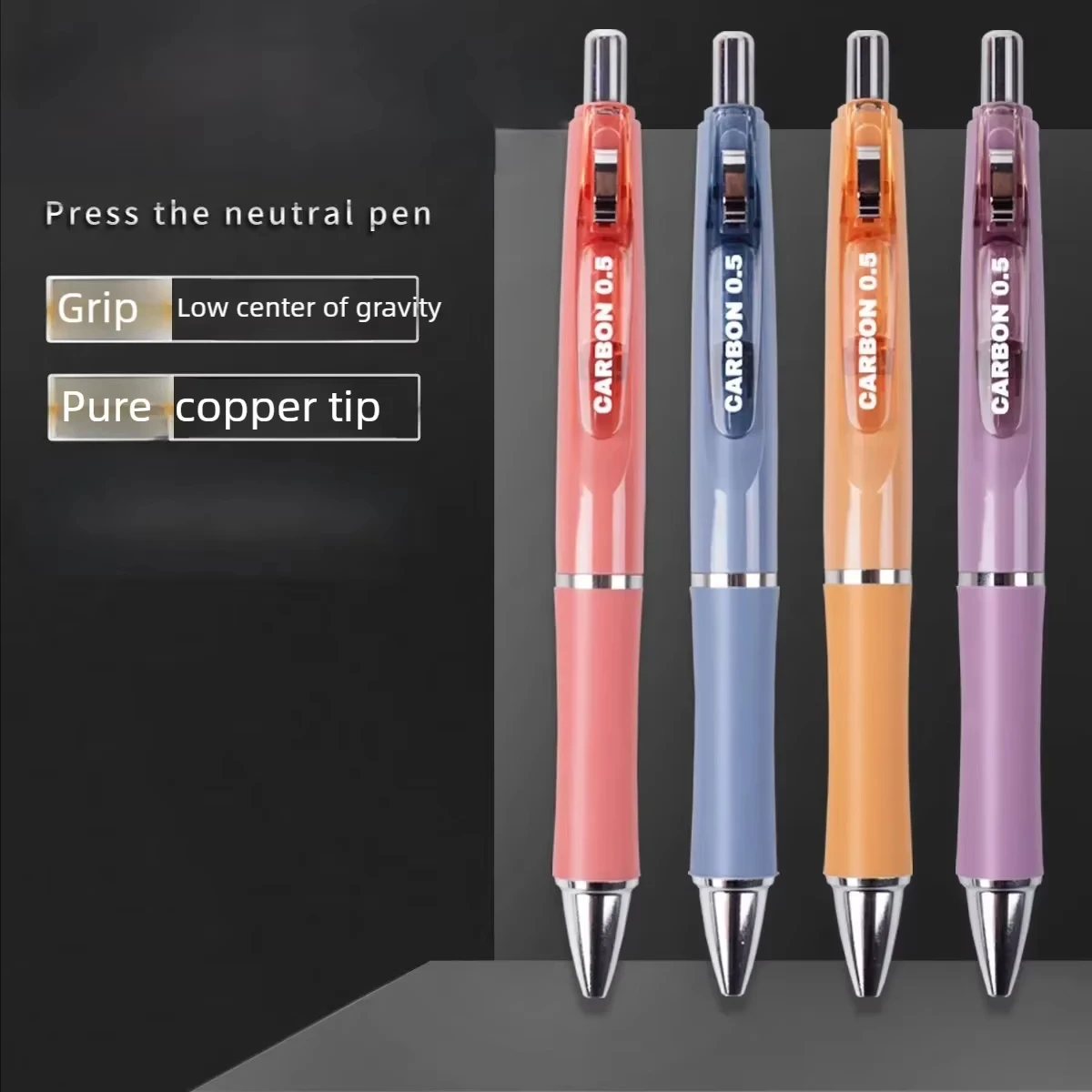Colnk Carbon Large Capacity Retractable Gel Pen Low Center of Gravity Pure Copper Tip Student Exam Black Pen 0.5mm Signature Pen