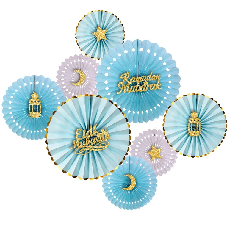 Eid Mubarak Ramadan Decorations 2023  Paper Fan With Moon Star Letter Gold Color DIY Muslim Islamic Party Decoration