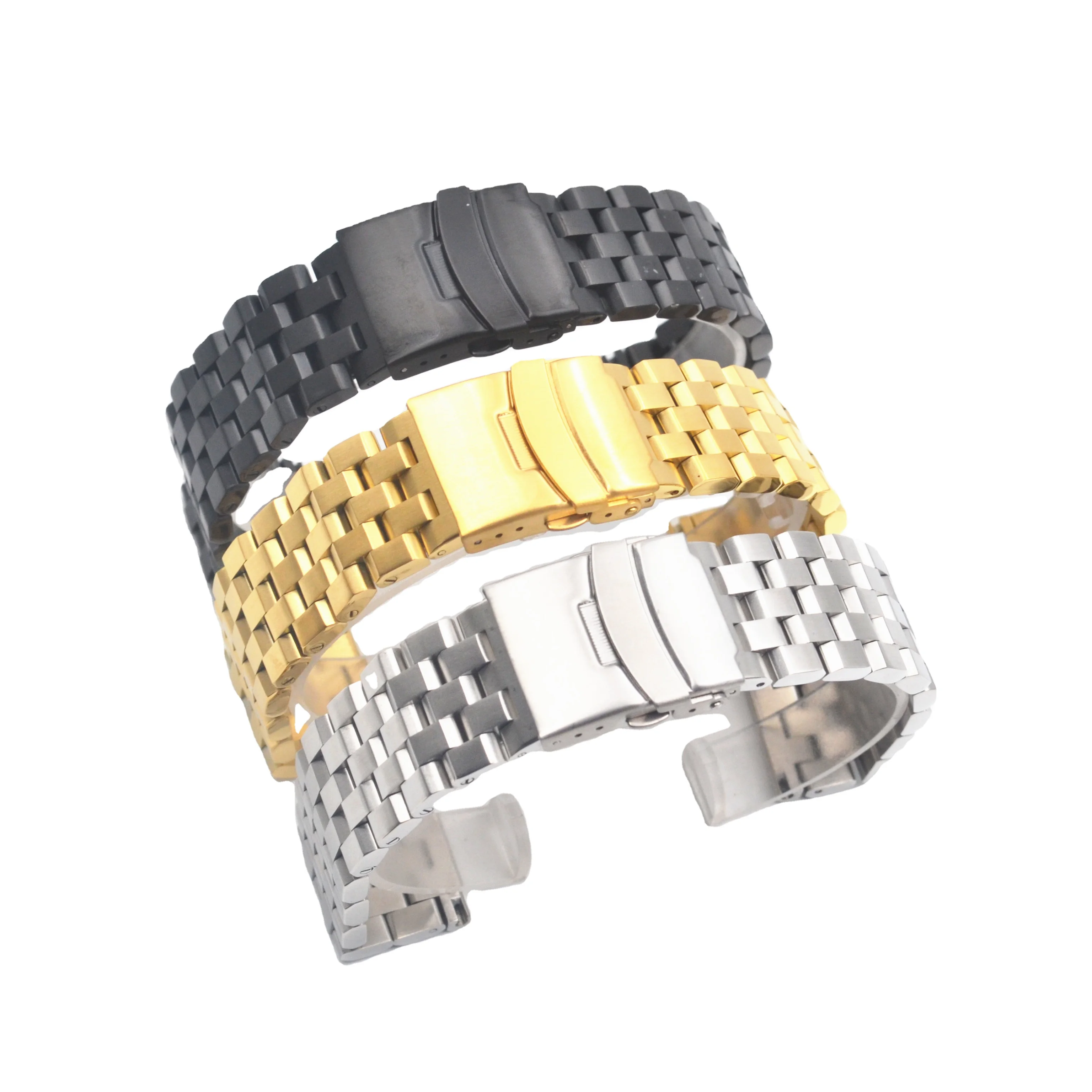 
Luxury stainless steel solid safety folding buckle replacement smart watch band strap with screws for apple watch 