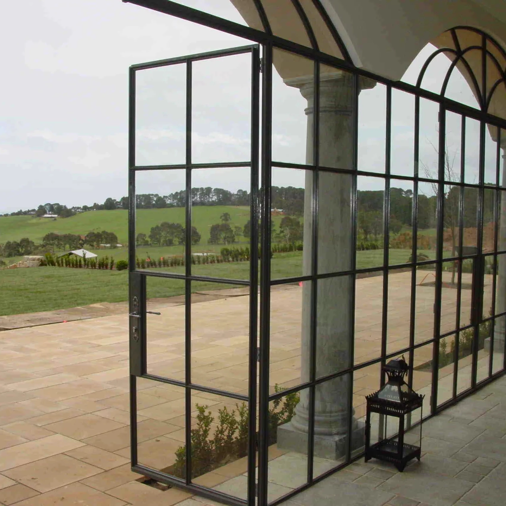 Luxury 2024 Steel Double Doors featuring Galvanized Tube and Tempered Glass with Grill Design - Privacy Guaranteed