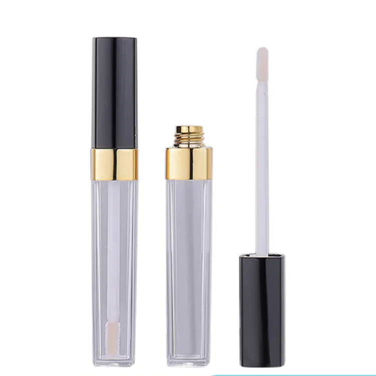 Hollow Lip Gloss Glaze Stick Tube Transparent Black Gold with Customized Service Cosmetic Lipstick Packaging Plastic Labeling