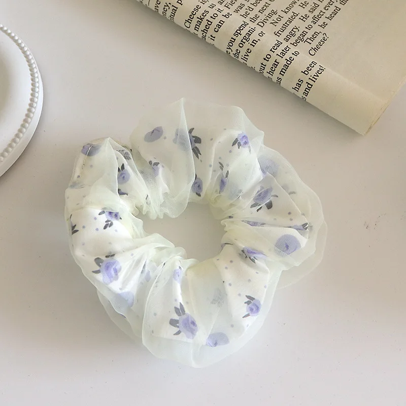 Trendy Hair Ornament Fresh Style Double Layers Mesh Fabric Hair Scrunchies Flora Hair Ties for Young Ladies Girls