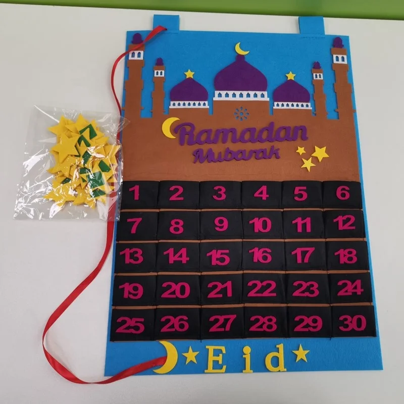 Мусульманский праздничный Декор Balram Детские фетровые украшения eid mubarak карманный Рамадан календарь с обратным отсчетом на 30