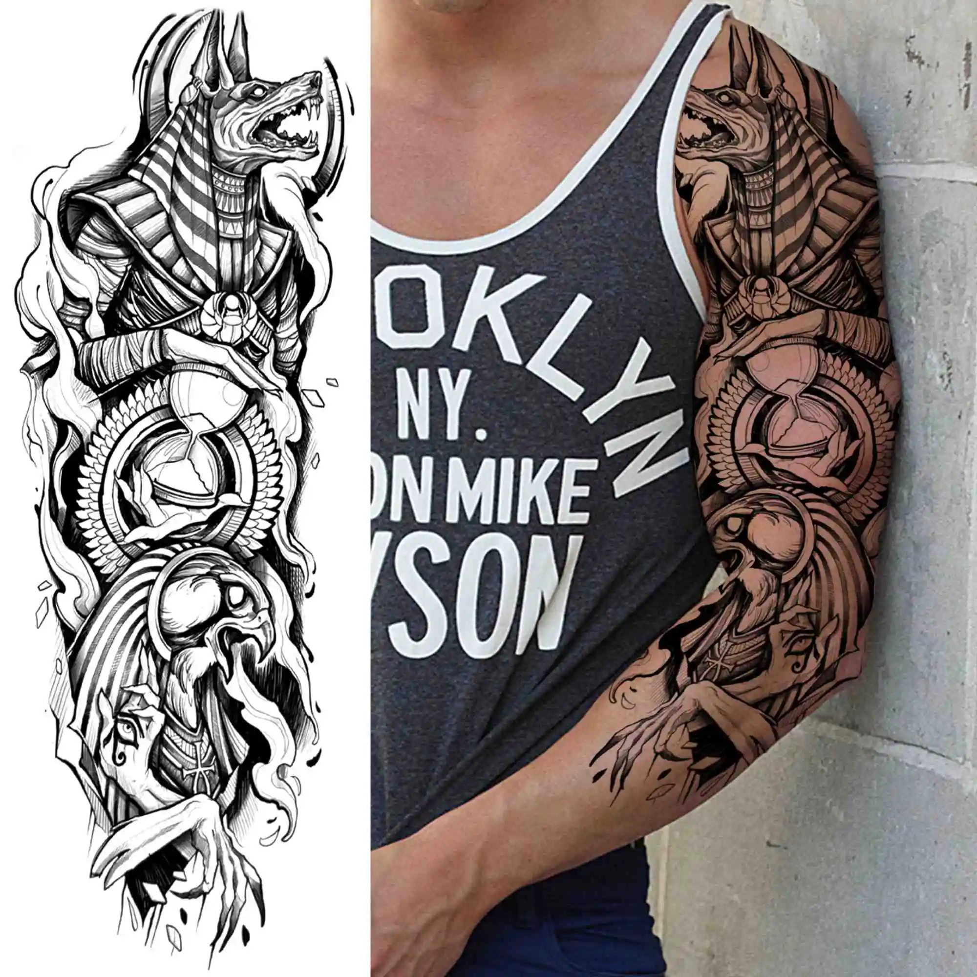 Full Arm Robot Temporary Tattoo Sticker Fake Black Long Tattoos For Men Women Body Art Arm Legs Sleeve Tatoo Sticker For Holiday