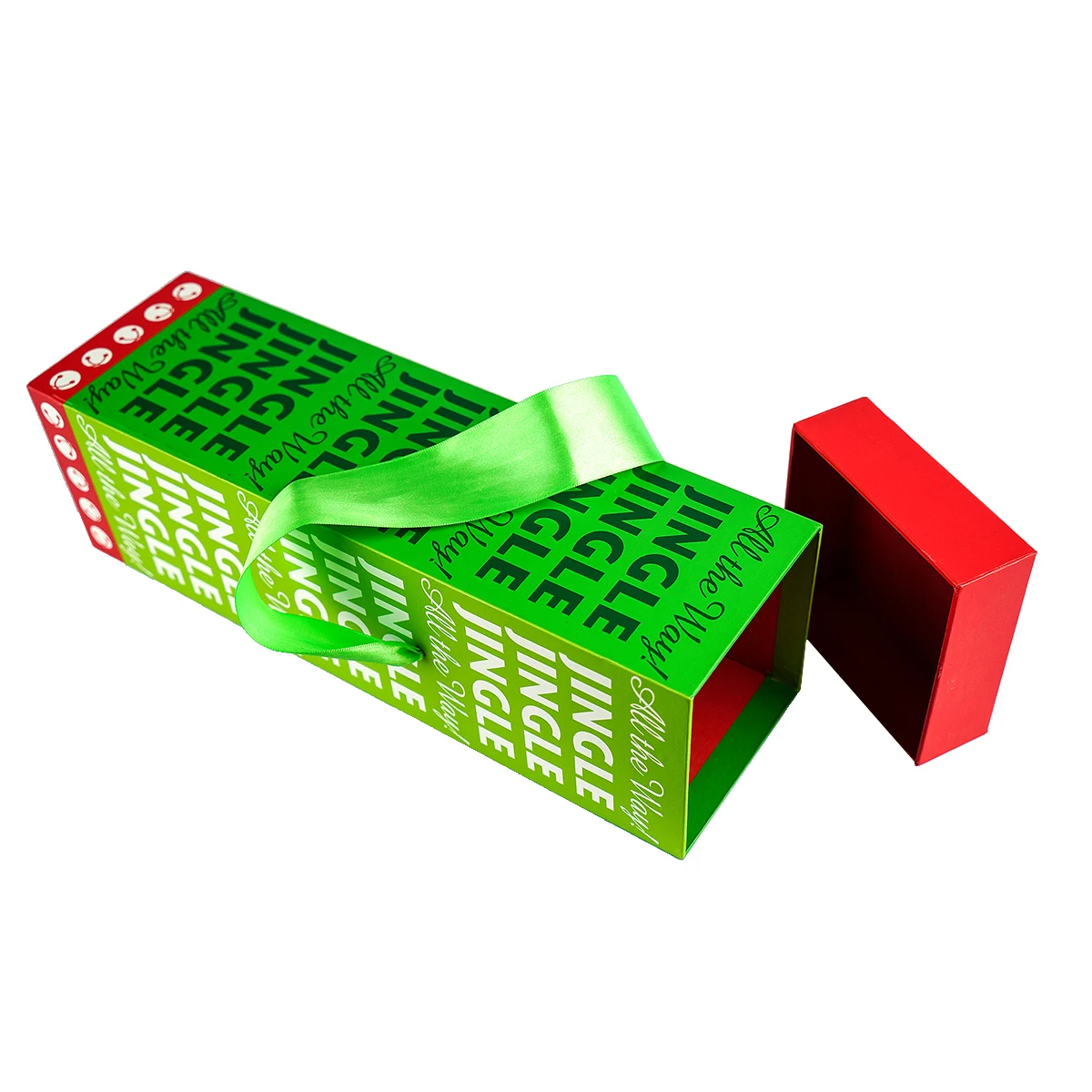 Fluorescent Green Silver Foil Stamping Box with Red Lid Silk Ribbon Soap Candle Packing Box