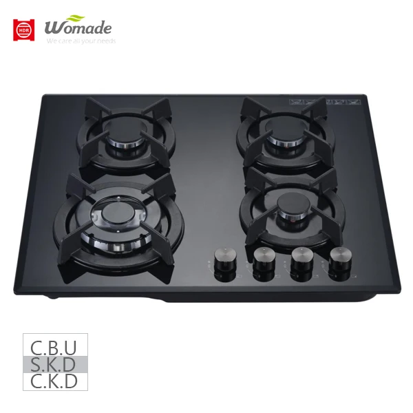 600mm glass top 4 burner gas hobs