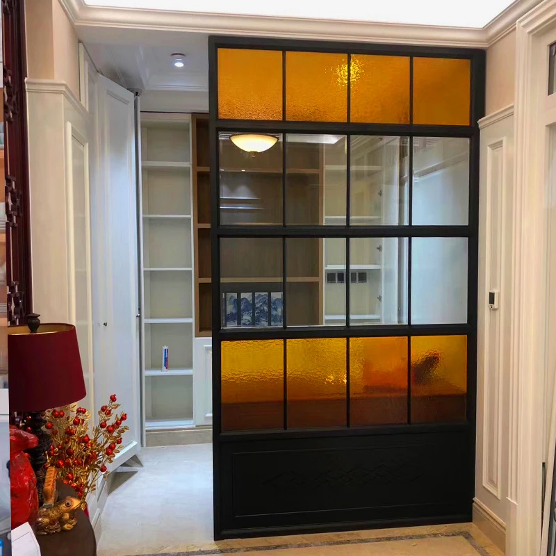Steel Slim Frame Glass Door 65 mm Double Glass with Strip Custom French Steel Glass Door