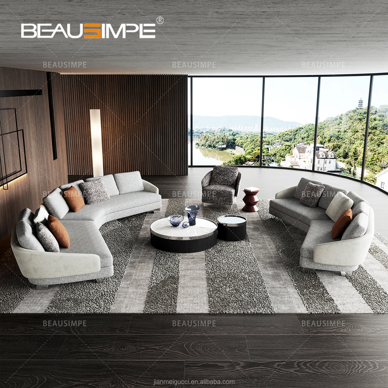 Italian minimalist Lawson sofa fabric leather texture high quality corner couch villa hotel living room furniture sofa