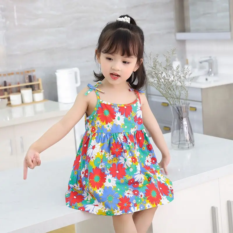 Cute Summer Kids Dresses Sling Dress Baby Girls Princess Fashion Holiday A-line Dresses