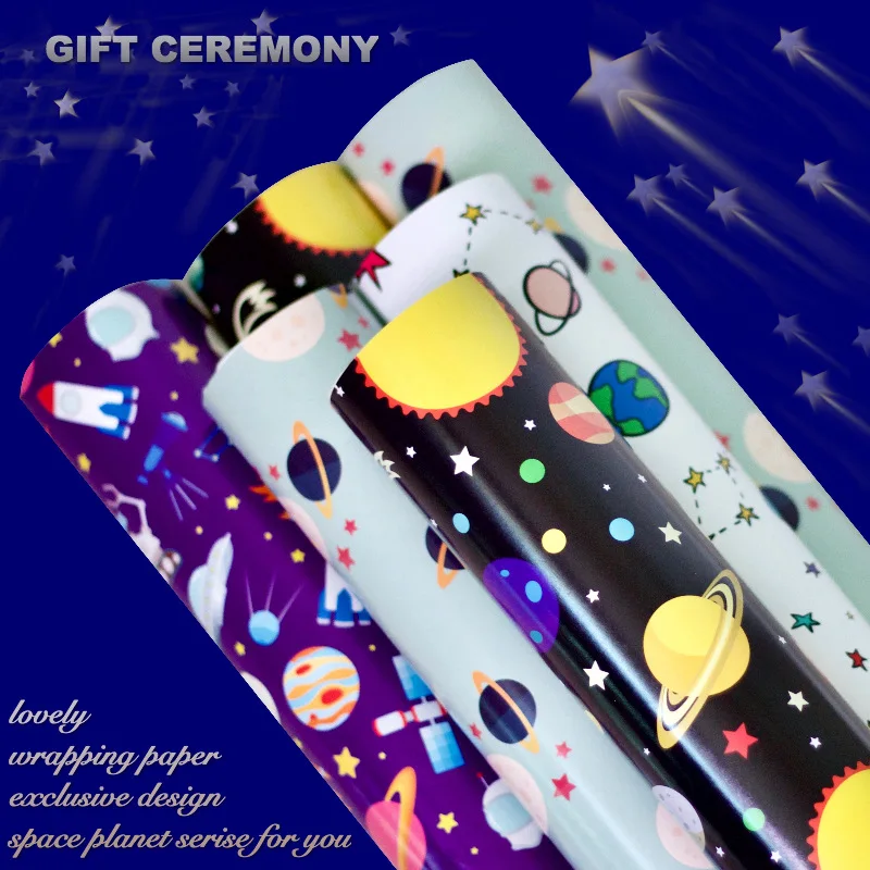 
Cool Space Birthday Gift Wrapping Paper Universe Planet Starry Sky Boys Student Book Cover Paper Customization 