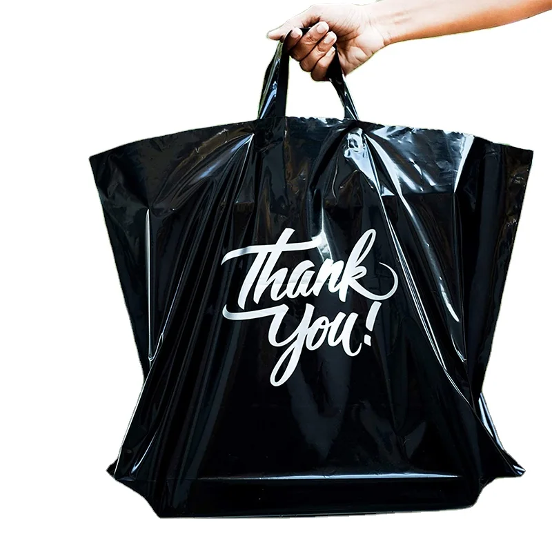 Оптовая Продажа Черных Пластиковых пакетов на заказ с надписью Thank You 50 мягкой петлей сумки для