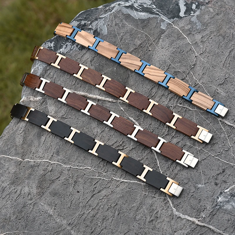 Factory supplier unisex gold/ Silver bracelet set stainless steel wooden bracelet men bracelet with best price
