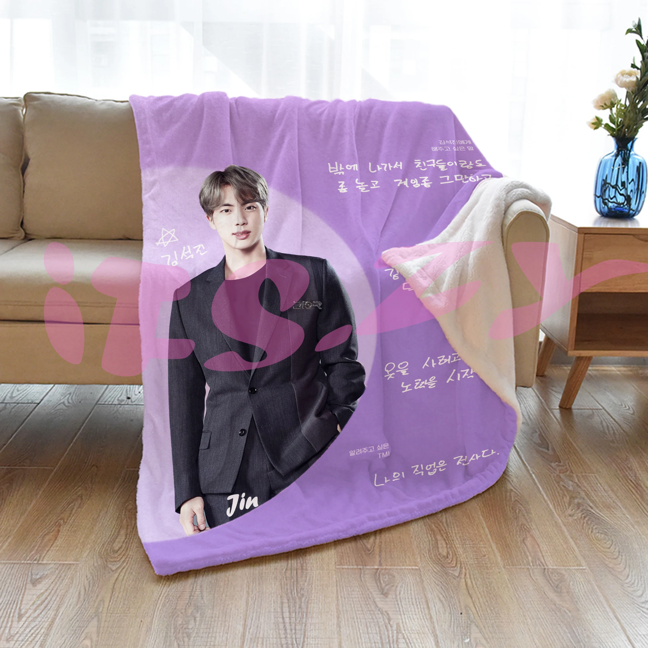 Customized 300GSM Flannel Blanket For Bed Walmart Fleece Throw Handsome Boy Pullover BTS Printing Blanket For Winter Flannel