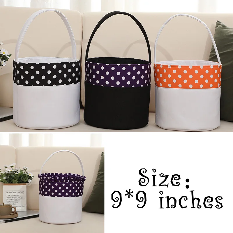 Personalized Decoracion Halloween Basket Kid Trick or Treat Bag Candy Polka Dot Orange Halloween Bucket