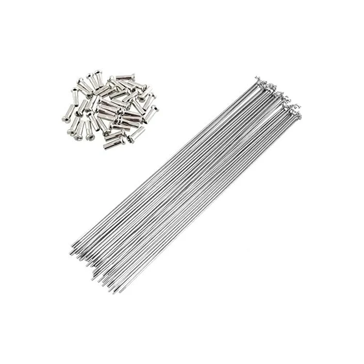 Silver Mountain Bike Stainless Steel Spokes 290mm/11.4inch Road Bike 14G Spoke with 12mm Nipples Cycle Spokes