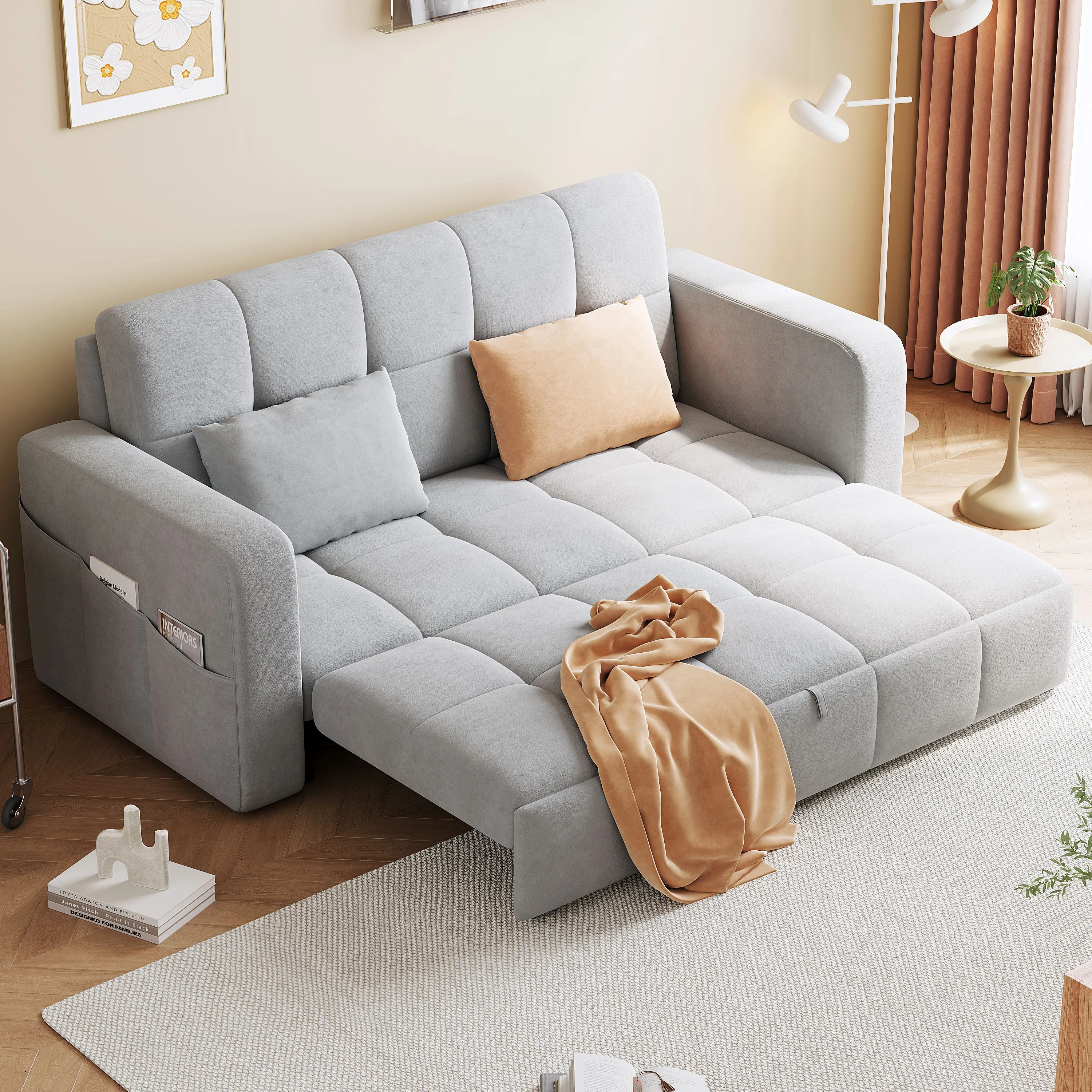 Simple modern fabric sofa can be pushed and pulled dual-use multifunctional  household  living room corner sofa beds