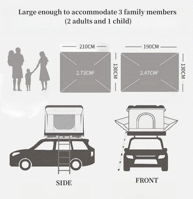 Hot Selling 2-Person ABS Hard Shell Fiberglass Auto Car Roof Top Tent Straight Bracing Type for Outdoor Camping