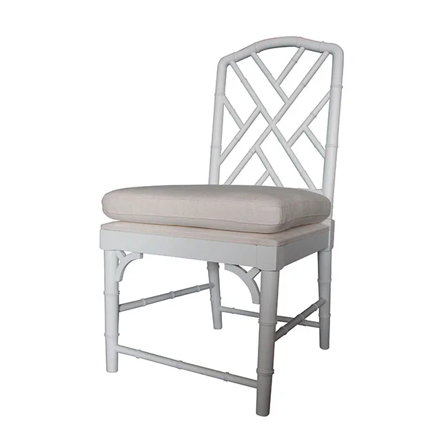 Dining Room Bamboo Style Wooden White Armchair with Removable Seat Cushion