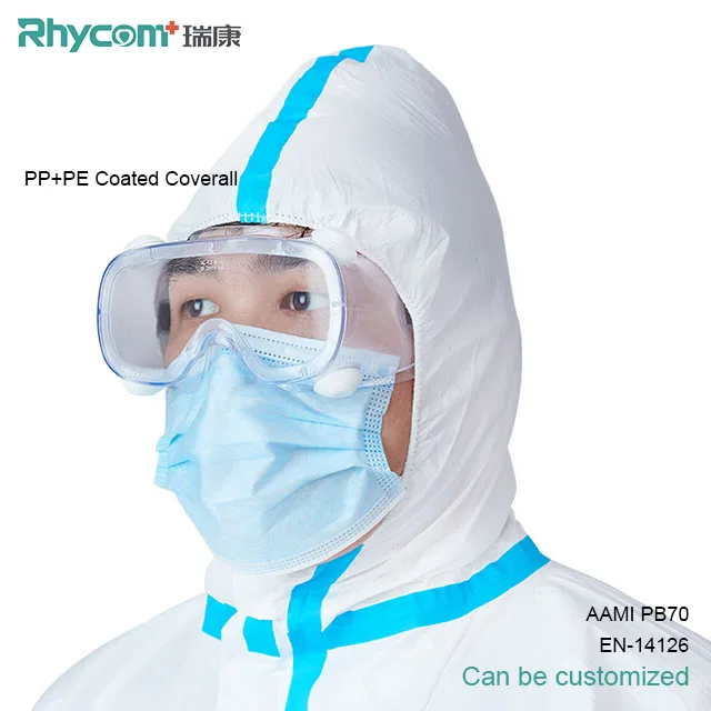 
Rhycom protective clothing disposable chemical protective coverall with hood category 3 