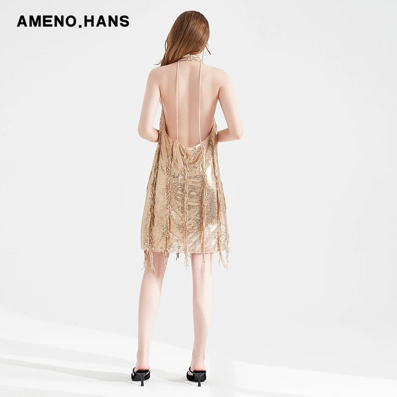 Gold Evening Dresses Prom Gown Glitter Sequin Party Woman Dress