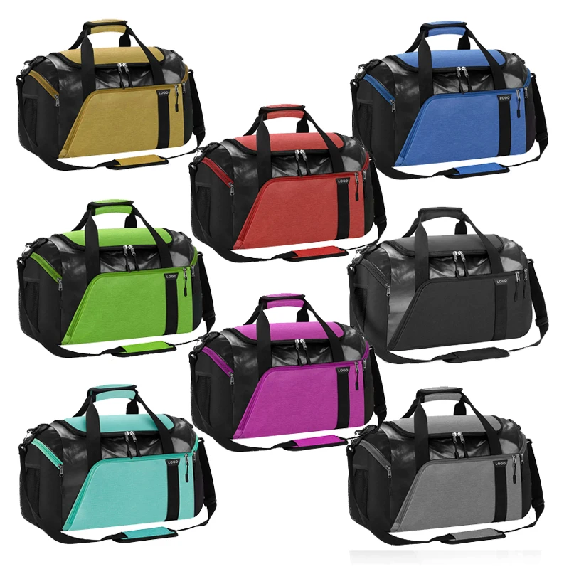 High Quality Waterproof Unisex Sneakers Travel Gym Duffle Bag 2 Bottle Holders Printed Metallic Sports Training Bag Zippered