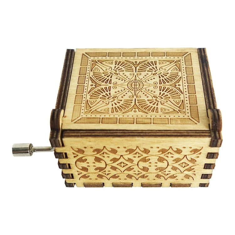 Wholesale 18 Notes Hand Crank Wooden Engraved Pink Panther Theme Music Box