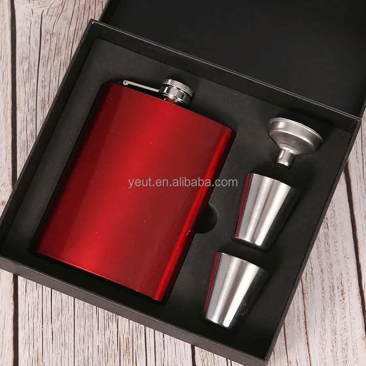 6oz 7oz 8oz Stainless Steel Hip Flask Set Men Gift Set with Shot Glasses Funnel for Alcohol Leather Hip Flask Whisky Glass