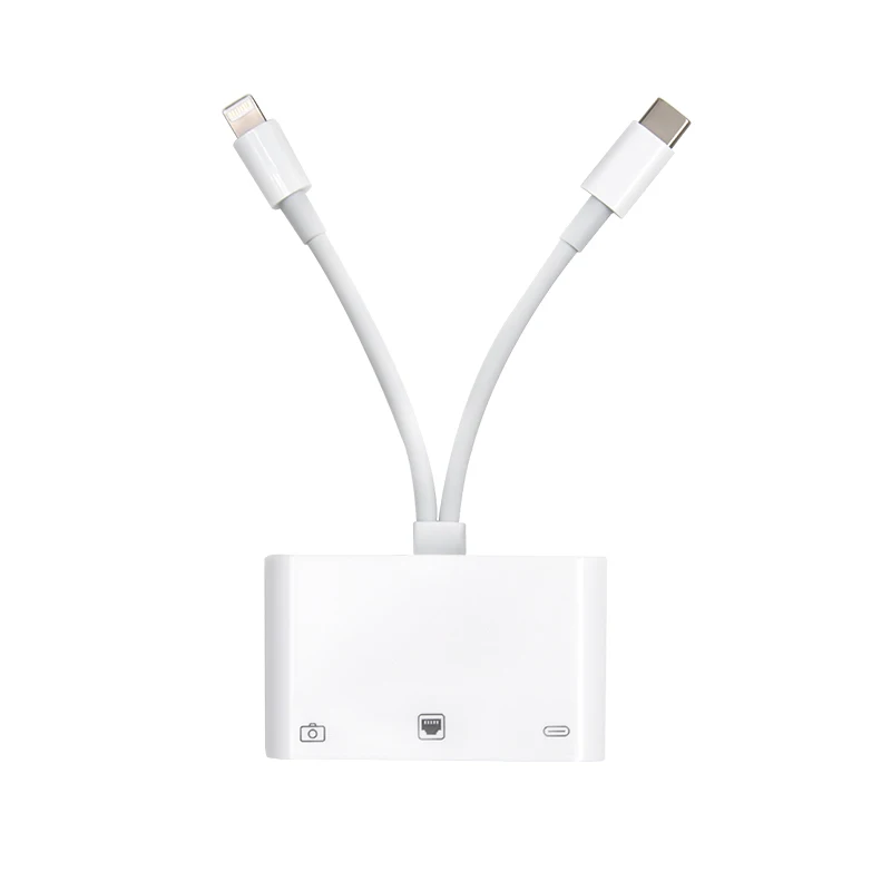 TYPE-C/LIGHTNING DUAL INTERFACE FOR RJ45 ETHERNET LAN NETWORK SPLITTER USB INTERFACE AND CHARGER PORT CHARGING HUB ADAPTERS