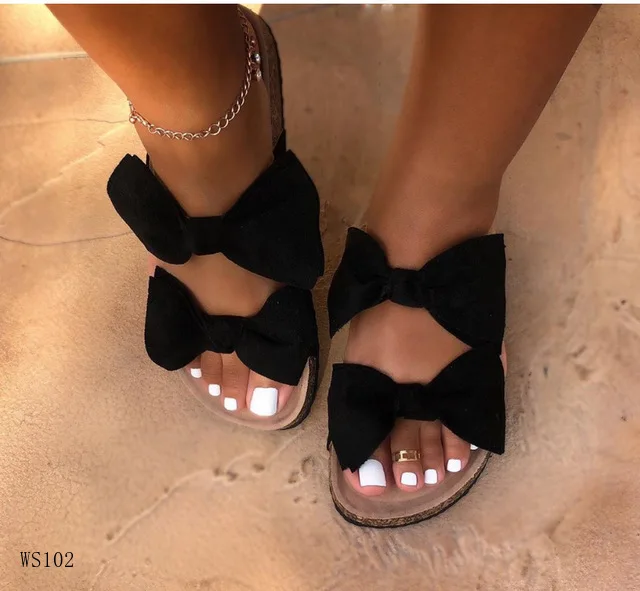Шлепанцы на плоской подошве с бантом женская обувь женские сандалии