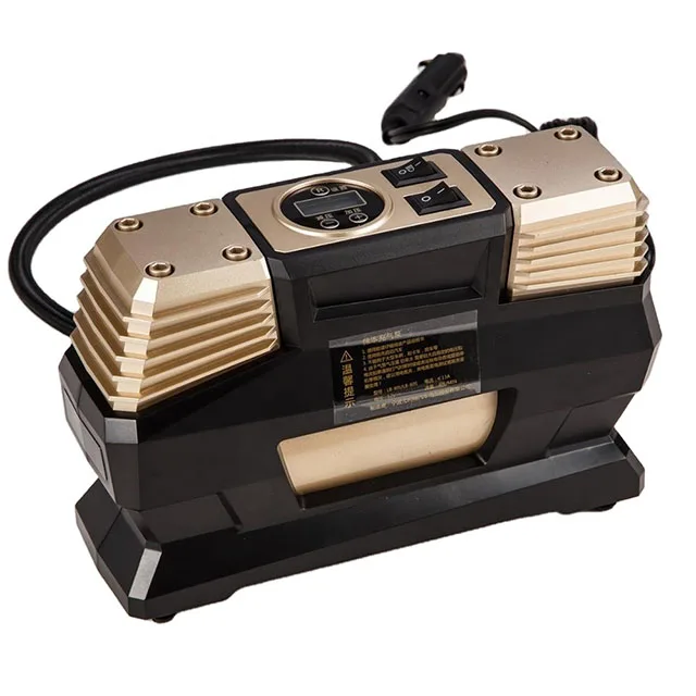 Small Double Cylinder Digital Gauge Air Compressor With LED Light DC 12V Car Pump Portable and Handle OEM