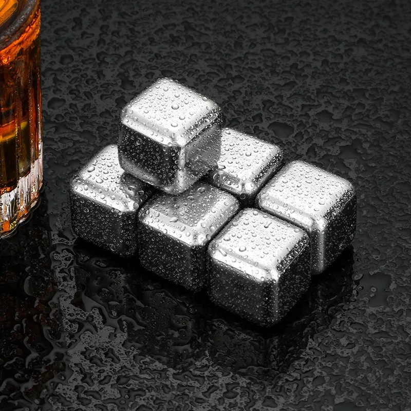 Wholesale 6PCS Metal Beer Stones for Wine With PP Box Stainless Steel Ice Cube