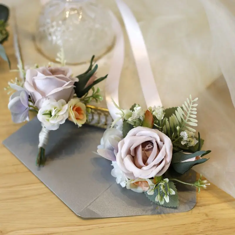 European Style Handmade Faux Corsage Silk Rose Artificial Wrist Flowers For Wedding Bridesmaid Mother Decor